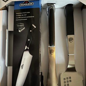 BBQ UTENTILS INCLUDING AN EXECUTIVE CHEF'S KNIFE